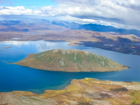 View of the nature and villages of Chukotka from the height of the helicopter.
