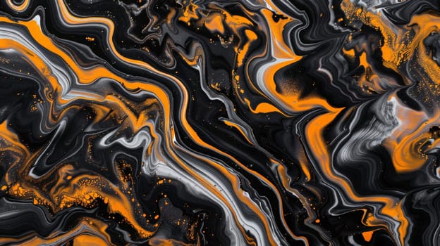 Dive into a fiery dance of swirling textures, where black and orange collide in a mesmerizing spectacle. This abstract composition unveils the dynamic motion of fingers crafting intricate patterns, evoking a sense of intensity and energy.