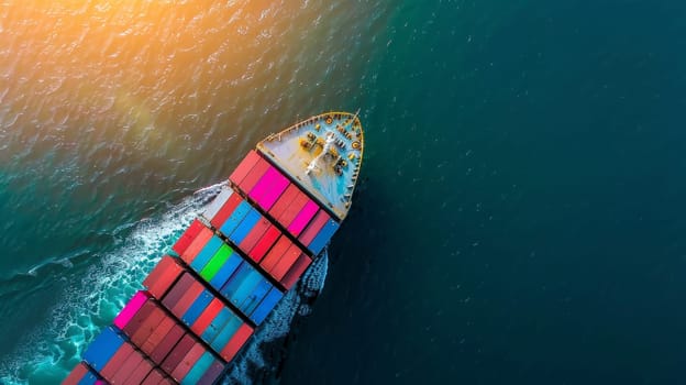 Experience the bustling activity of global commerce as a container ship navigates through a busy port, laden with cargo boxes ready for import and export. This image captures the essence of international trade, showcasing the seamless flow of goods facilitated by logistic operations.