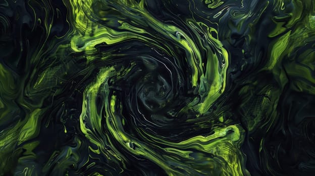 Immerse yourself in the enigmatic dance of swirling textures, where black and green intertwine in captivating harmony. This abstract composition reveals the dynamic motion of fingers crafting intricate patterns, evoking a sense of mystery and vitality.