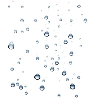 AI generated of a bunch of water drops are floating in a white background