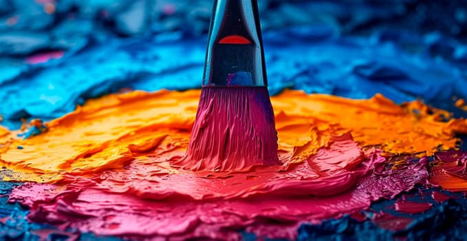 Multicolored rainbow thick oil paint on white isolated background, sampler template AI generated image