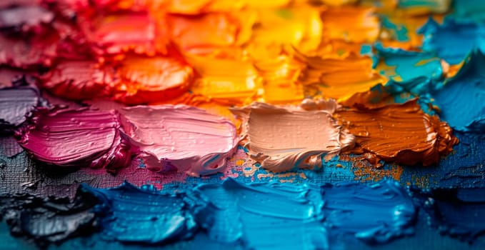 Multicolored rainbow thick oil paint on white isolated background, sampler template AI generated image