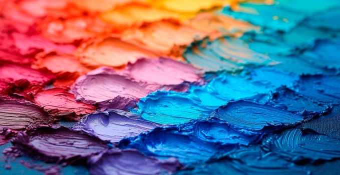 Multicolored rainbow thick oil paint on white isolated background, sampler template AI generated image