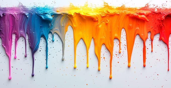 Multi-colored rainbow thick oil paint on a white isolated background, sampler template, smudges AI generated image