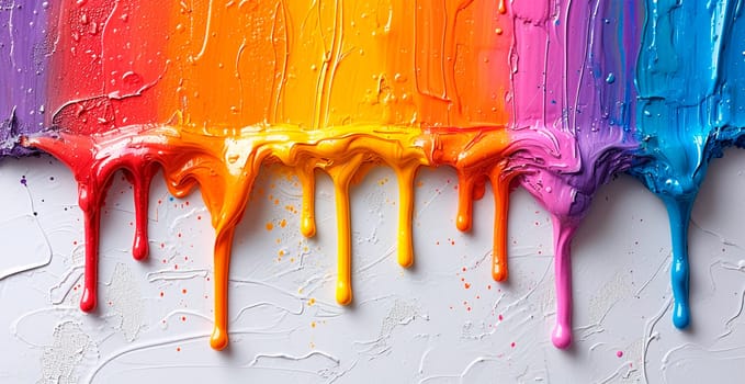 Multi-colored rainbow thick oil paint on a white isolated background, sampler template, smudges AI generated image
