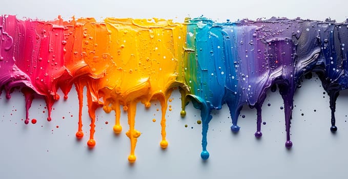 Multi-colored rainbow thick oil paint on a white isolated background, sampler template, smudges AI generated image