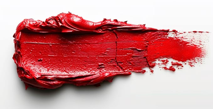Red thick oil paint on a white isolated background, sampler template AI generated image