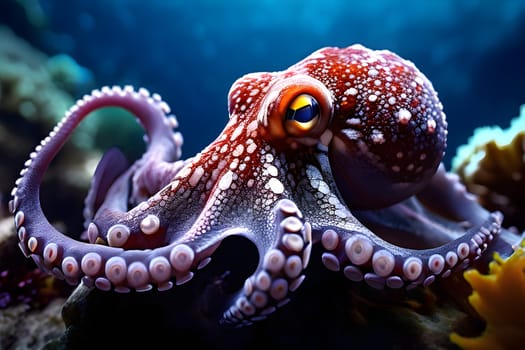 deep sea octopus embedded in a rugged sub aqueous scenery
