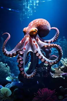 deep sea octopus embedded in a rugged sub aqueous scenery