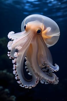 deep sea octopus embedded in a rugged sub aqueous scenery