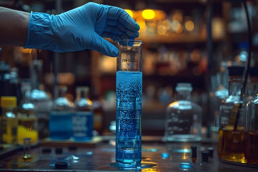 Scientist must always wear protective equipment such as gloves or gown in the laboratory with a light background. Ideal for concepts related to medical research or safety in chemical laboratory work.