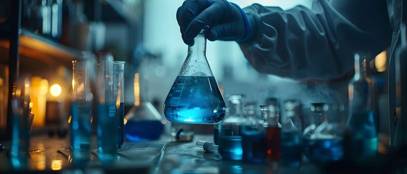 Scientist must always wear protective equipment such as gloves or gown in the laboratory with a light background. Ideal for concepts related to medical research or safety in chemical laboratory work.