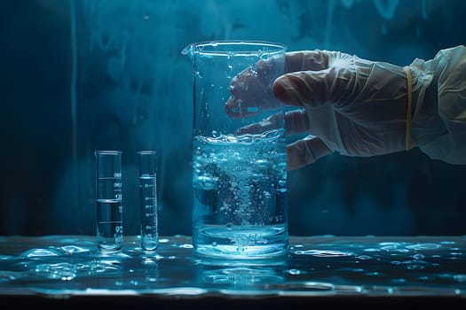 Scientist must always wear protective equipment such as gloves or gown in the laboratory with a light background. Ideal for concepts related to medical research or safety in chemical laboratory work.
