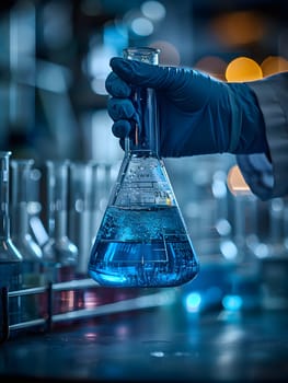 Scientist must always wear protective equipment such as gloves or gown in the laboratory with a light background. Ideal for concepts related to medical research or safety in chemical laboratory work.