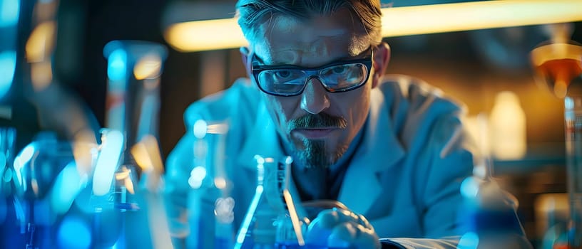 Scientist must always wear protective equipment such as gloves or gown in the laboratory with a light background. Ideal for concepts related to medical research or safety in chemical laboratory work.