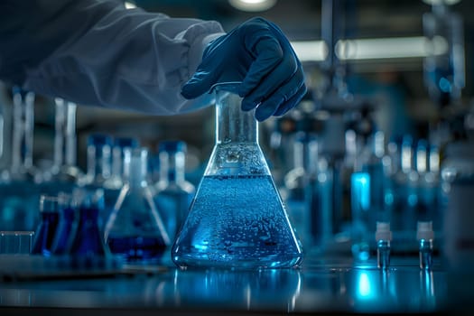 Scientist must always wear protective equipment such as gloves or gown in the laboratory with a light background. Ideal for concepts related to medical research or safety in chemical laboratory work.