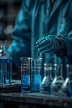Scientist must always wear protective equipment such as gloves or gown in the laboratory with a light background. Ideal for concepts related to medical research or safety in chemical laboratory work.