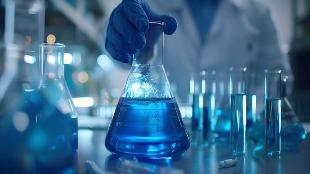 Scientist must always wear protective equipment such as gloves or gown in the laboratory with a light background. Ideal for concepts related to medical research or safety in chemical laboratory work.