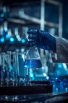 Scientist must always wear protective equipment such as gloves or gown in the laboratory with a light background. Ideal for concepts related to medical research or safety in chemical laboratory work.