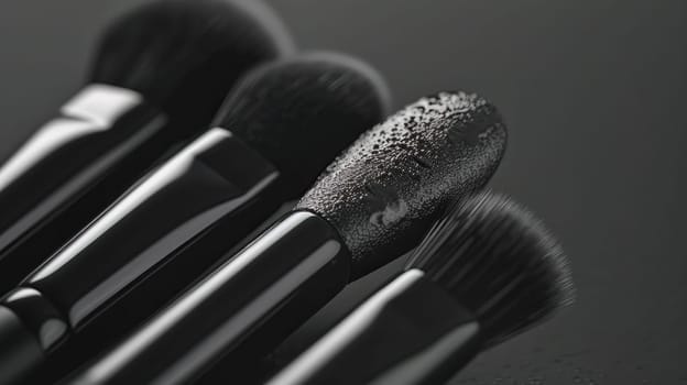 Sophisticated makeup brushes close up. Created using AI generated technology and image editing software.