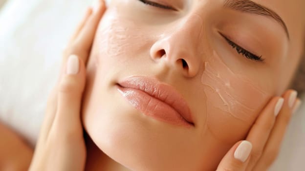 Portrait with skin care mask. Created using AI generated technology and image editing software.