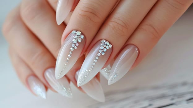 Elegant rhinestone nail art. Created using AI generated technology and image editing software.