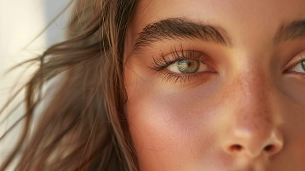 Close up portrait of a youthful beauty. Created using AI generated technology and image editing software.
