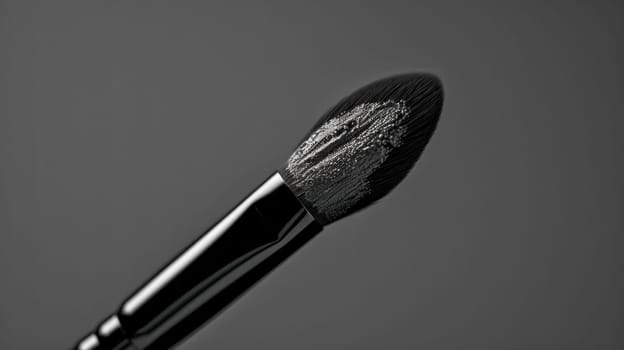 Close up of an elegant makeup brush. Created using AI generated technology and image editing software.