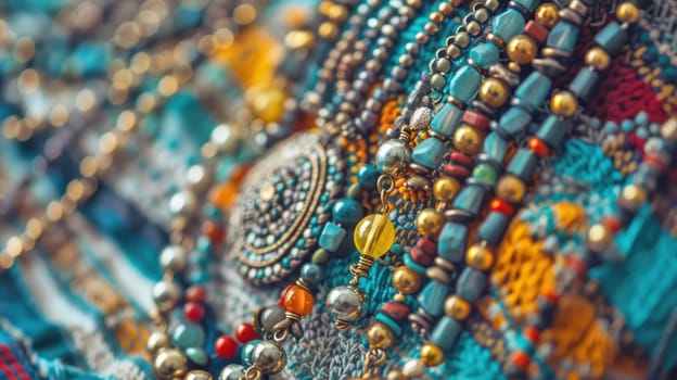 Colorful handmade ethnic accessories. Created using AI generated technology and image editing software.