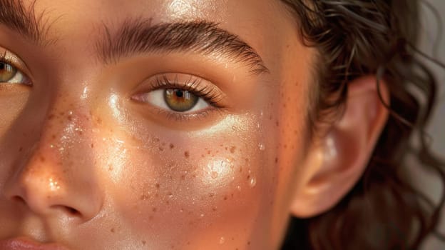 Natural woman portrait in close up. Created using AI generated technology and image editing software.