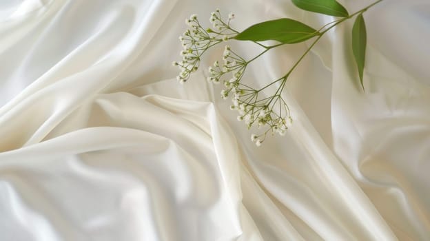 Elegant silk fabric with delicate flowers still life. Created using AI generated technology and image editing software.