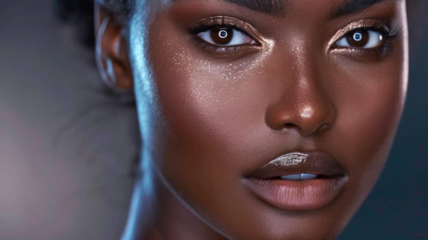 Glow on African American beauty. Created using AI generated technology and image editing software.