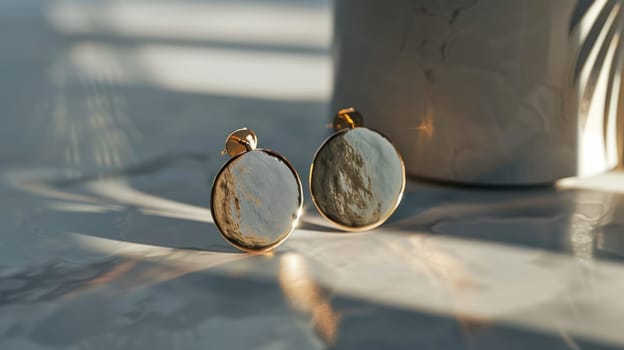 Handcrafted earrings with a lustrous sheen. Created using AI generated technology and image editing software.
