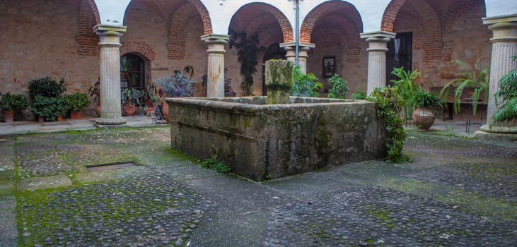 P. de Acim, Spain - Jan 21st, 2024: New cloister of El Palancar Convent, Pedroso de Acim, Caceres, Spain