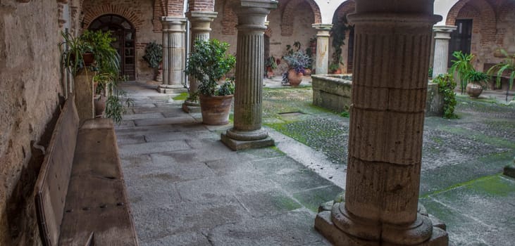 P. de Acim, Spain - Jan 21st, 2024: New cloister of El Palancar Convent, Pedroso de Acim, Caceres, Spain