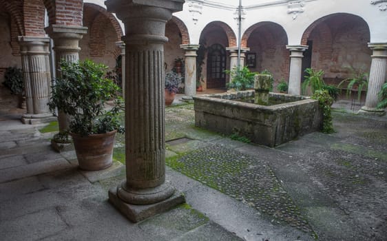 P. de Acim, Spain - Jan 21st, 2024: New cloister of El Palancar Convent, Pedroso de Acim, Caceres, Spain