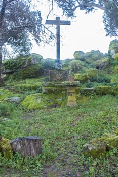 P. de Acim, Spain - Jan 21st, 2024: Exterior gardens of El Palancar Convent, Pedroso de Acim, Caceres, Spain