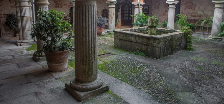 P. de Acim, Spain - Jan 21st, 2024: New cloister of El Palancar Convent, Pedroso de Acim, Caceres, Spain
