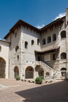 Historic buildings in Piazza San Rocco in the old town of Riva del Garda in Italy