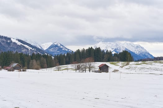 Winter landscape near Reit im Winkl with the Chiemgau Alps in Bavaria in Germany