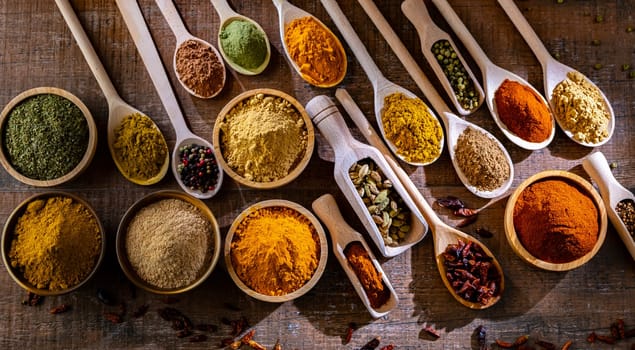 Composition with assortment of spices and herbs.