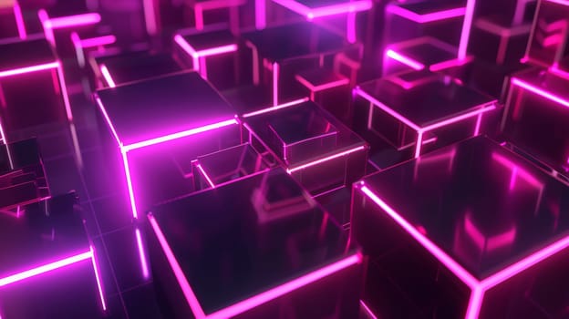 Immerse yourself in the electrifying ambiance of neon cubes in this abstract 3D background. Vibrant hues dance across the scene, captivating the viewer with their luminous allure.