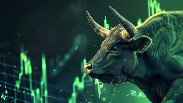 Experience the thrill of a bullish market as the trading graph ascends, signaling an upward trend against a vibrant green backdrop. Dive into the world of trading success and financial prosperity.