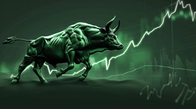 Experience the thrill of a bullish market as the trading graph ascends, signaling an upward trend against a vibrant green backdrop. Dive into the world of trading success and financial prosperity.