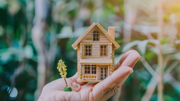 In this evocative image, a human hand delicately cradles a miniature house, symbolizing the aspirations of homeownership and the importance of property insurance. This concept encapsulates the essence of securing one's dream home, offering reassurance and protection in the face of uncertainties. Whether it's for mortgage purposes or safeguarding against unforeseen risks, this image speaks volumes about the significance of home insurance.