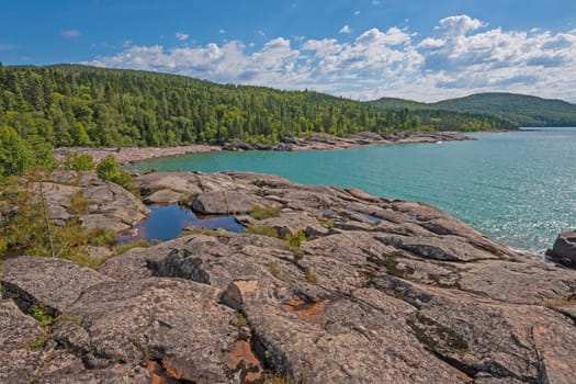Torquoise Waters on a Forested, Rocky Inlet on Lake Superior in Neys Provincial Park in Ontario