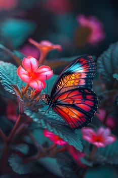 Beautiful butterfly on flower petals in colorful and highly detailed illustration. It can be used in lessons about insects, flowers, nature in books or use as wallpaper mobile phone screen, computer.