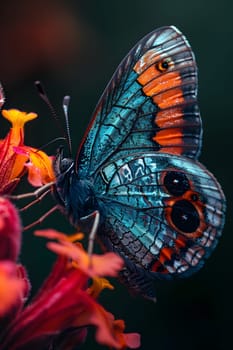 Beautiful butterfly on flower petals in colorful and highly detailed illustration. It can be used in lessons about insects, flowers, nature in books or use as wallpaper mobile phone screen, computer.