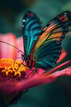 Beautiful butterfly on flower petals in colorful and highly detailed illustration. It can be used in lessons about insects, flowers, nature in books or use as wallpaper mobile phone screen, computer.